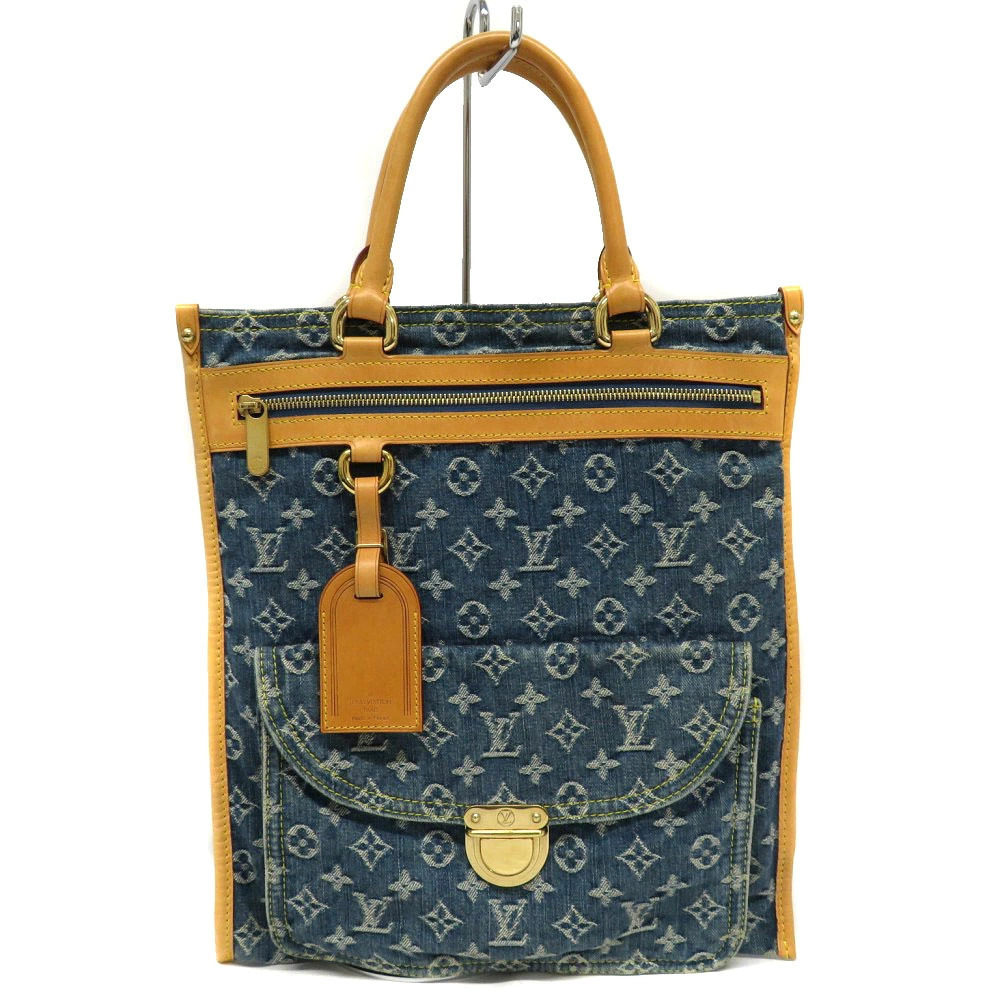 LOUIS VUITTON Flat Shopper Monogram Denim Handbag Tote Bag